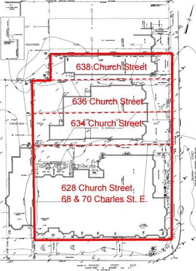 628, 638, 636, 634 Church Stree & 68 & 70 Charles St E Map